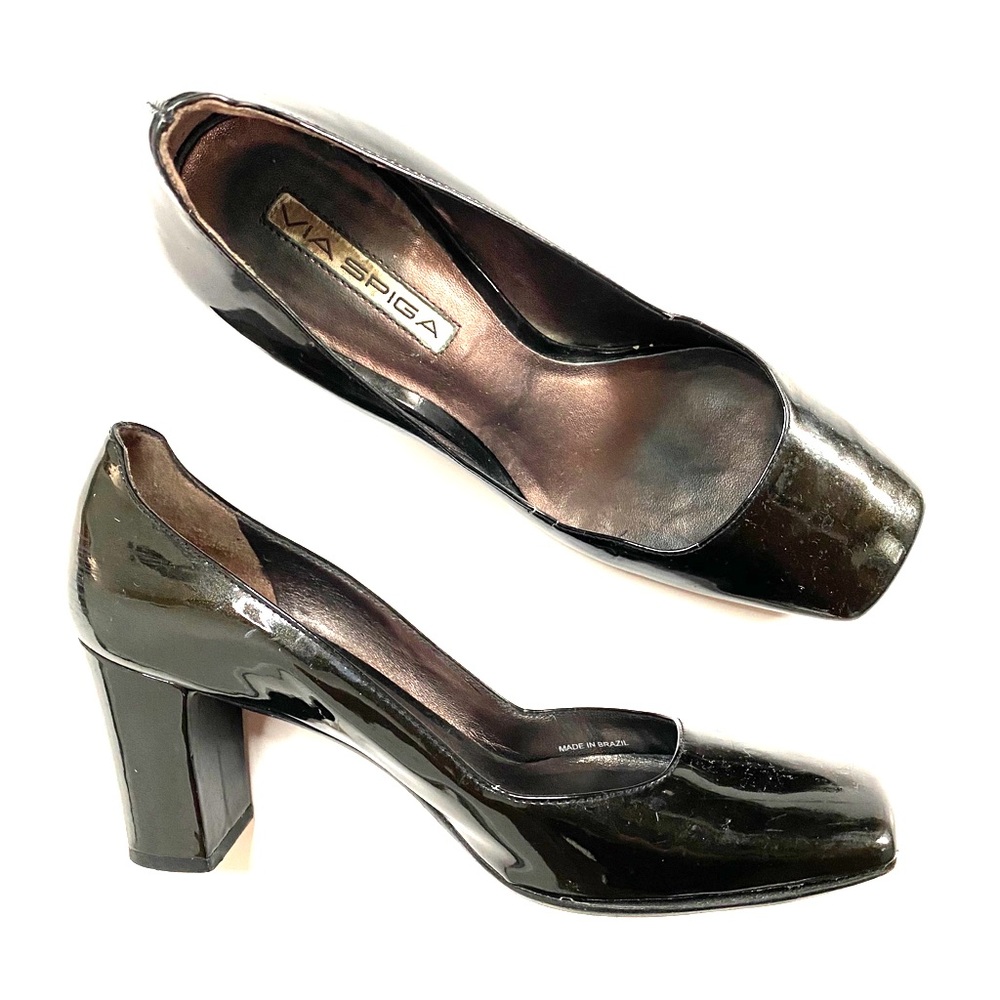 Gunmetal Black Vintage Patent Leather Square Toe